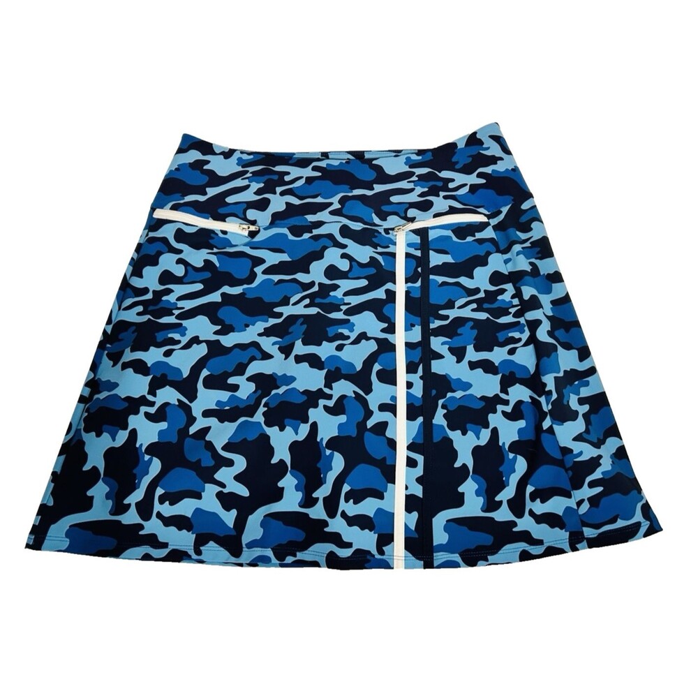 Kinona Women M Blue Black Skort Zip Pockets Golf  Pickleball Tennis Leg Grippers